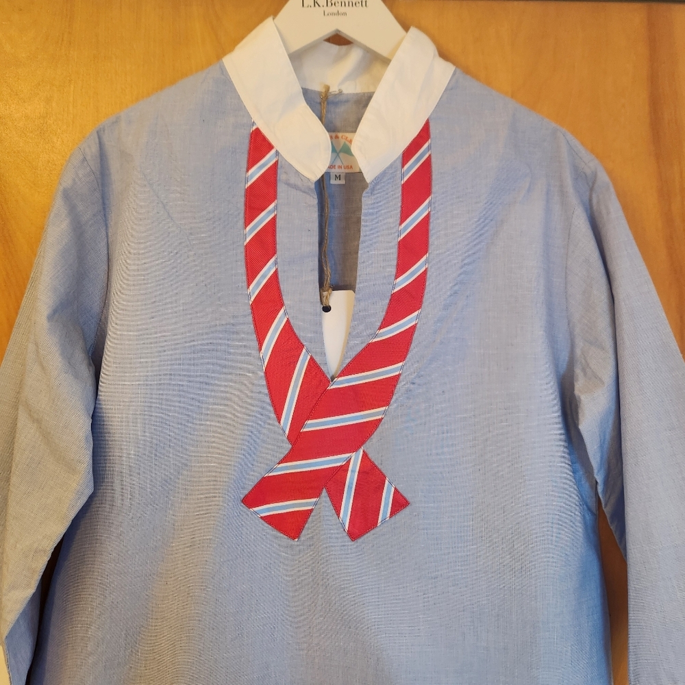 Crab & Cleek Women's Nautical Cotton Tunic in Light Blue $150 NWT - Picture 2 of 9